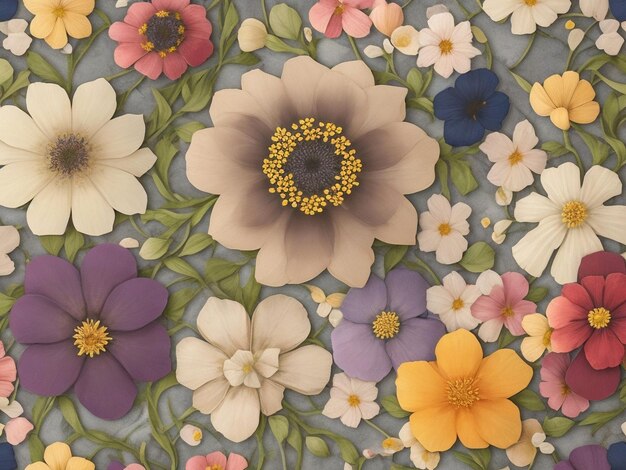 다채로운 멕시코 꽃 패턴 아름다운 판타지 빈티지 벽지 식물 꽃 다발 AI Genera