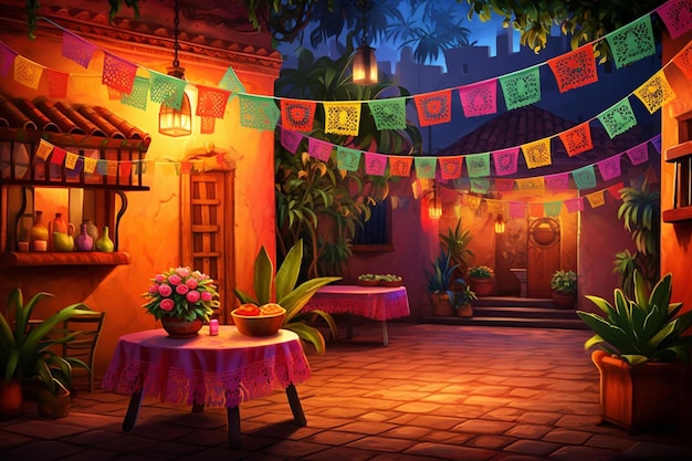 다채로운 멕시코 파티 분위기 배경 사진