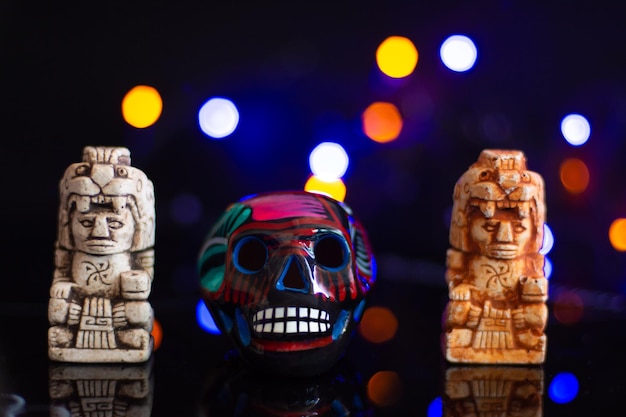 Colorful Mexican skull day of the dead on dark background