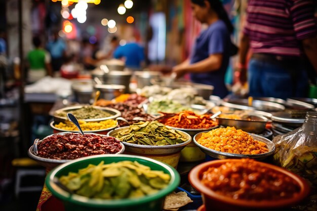 Colorful Mexican Street Food Market