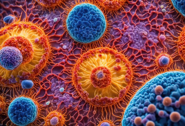 カラフルな微生物細胞 医学教育と科学のための詳細なイラスト