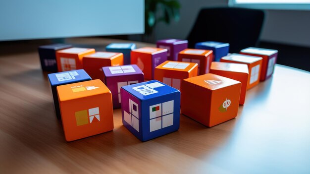 Photo colorful microsoft office suite icons cubes display