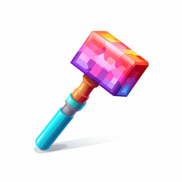 Красочный Minecraft Hammer Icon Pixel Art с сюрреалистическими элементами