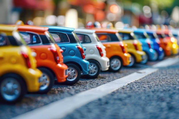 Фото colorful miniature cars lined up for sale by agent