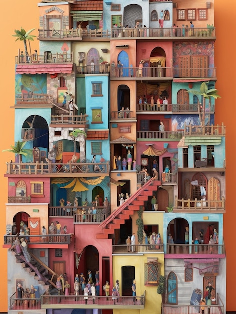 Colorful miniaturised street and house illustrated city