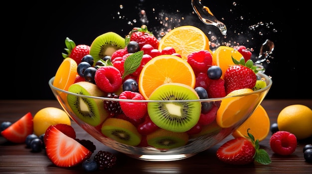 A colorful mix of various fruits sliced and arranged in a bowl