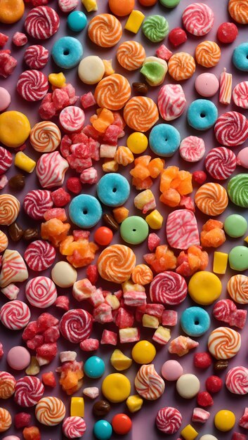 Photo colorful mixed collection top view assortment assorted sweet candy different colored round