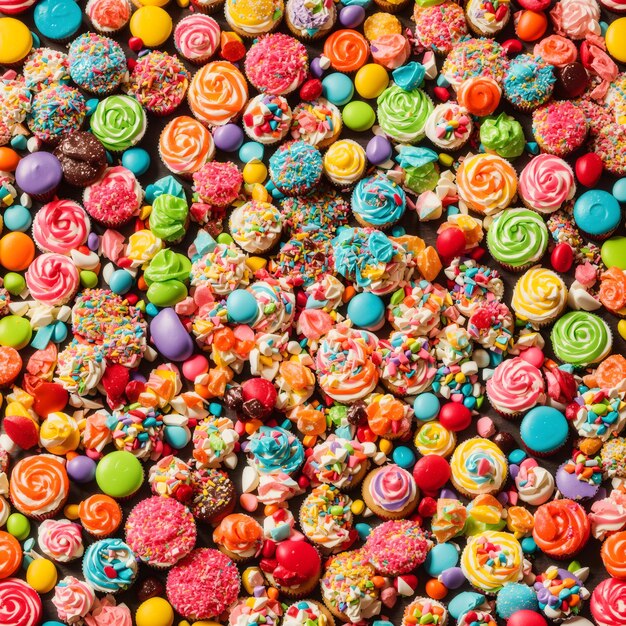 Фото Цветная смешанная коллекция верхний вид ассортимент разнообразные сладкие конфеты разных цветов круглые