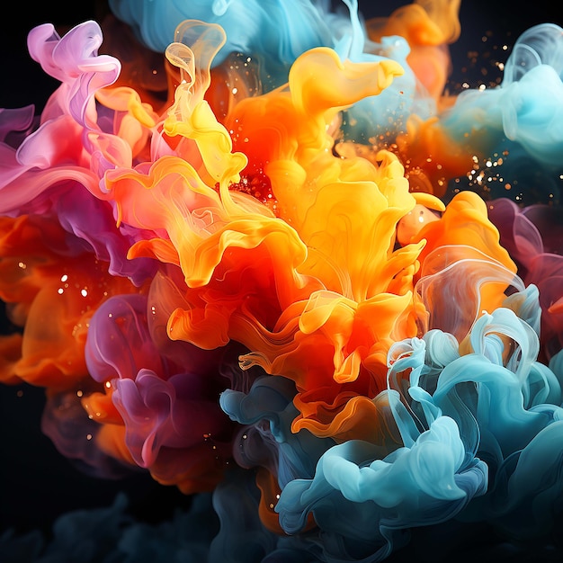 colorful mixed rainbow powder explosion isolated on white background generate by AI