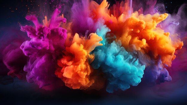 Colorful mixed rainbow powder explosion isolated on white background Generative Ai