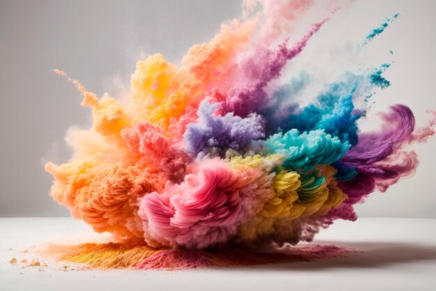 Colorful mixed rainbow powder explosion isolated on white background
