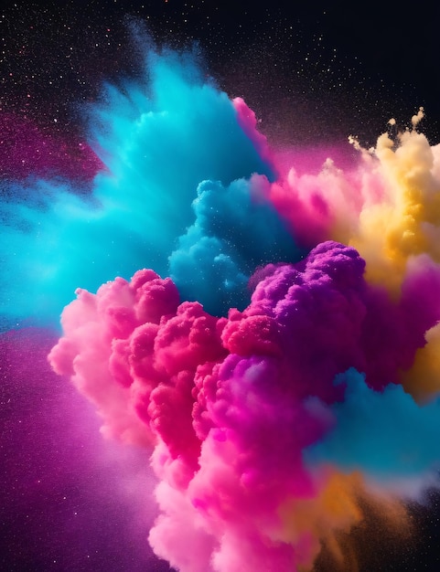 Colorful mixed rainbow powder explosion on White Background