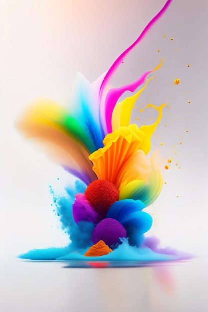 Colorful mixed rainbow powder explosion on White Background