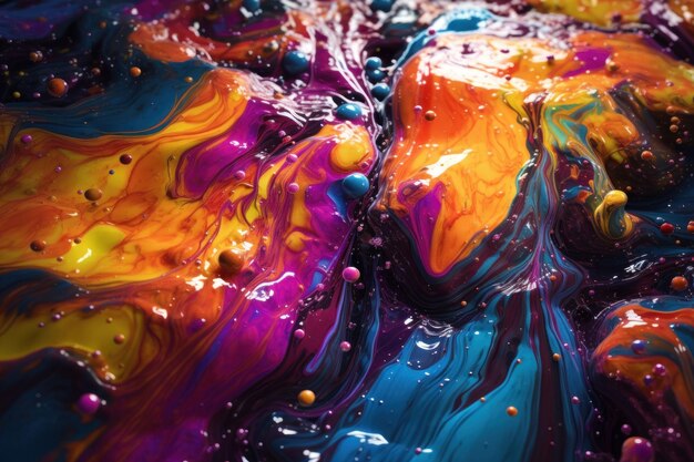 Красочная смесь краски в жидкой форме, создавая абстрактную композицию.