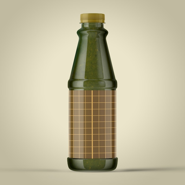 Foto mock-up colorato di bottiglie su sfondo semplice. semplice bottiglia di plastica di ketchup