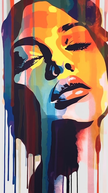 Colorful Modern Artwork of Beautiful Women with Dripping Watercolor Technique