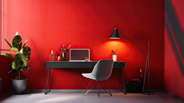 Colorful and Modern Home Office Desk with Red Glossy Finish