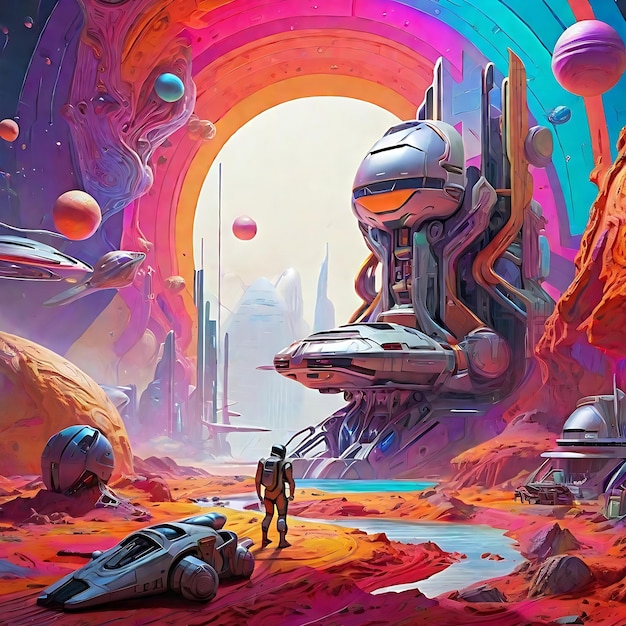 Foto colorata scena moderna di sci-fi