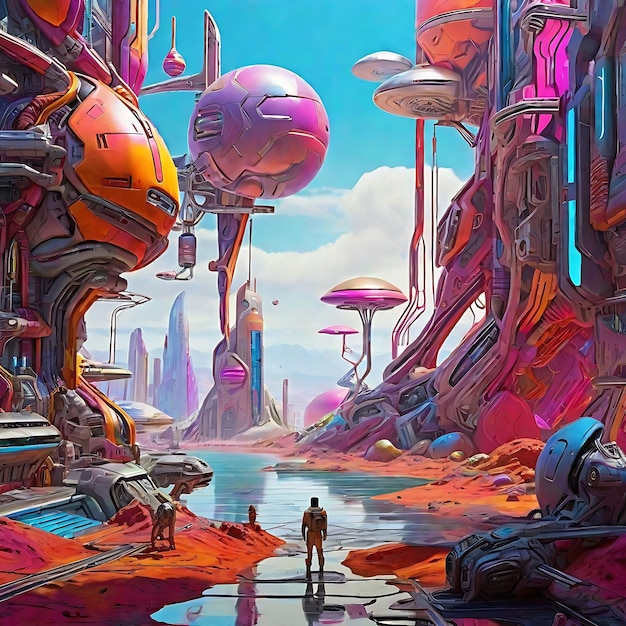 Foto colorata scena moderna di sci-fi