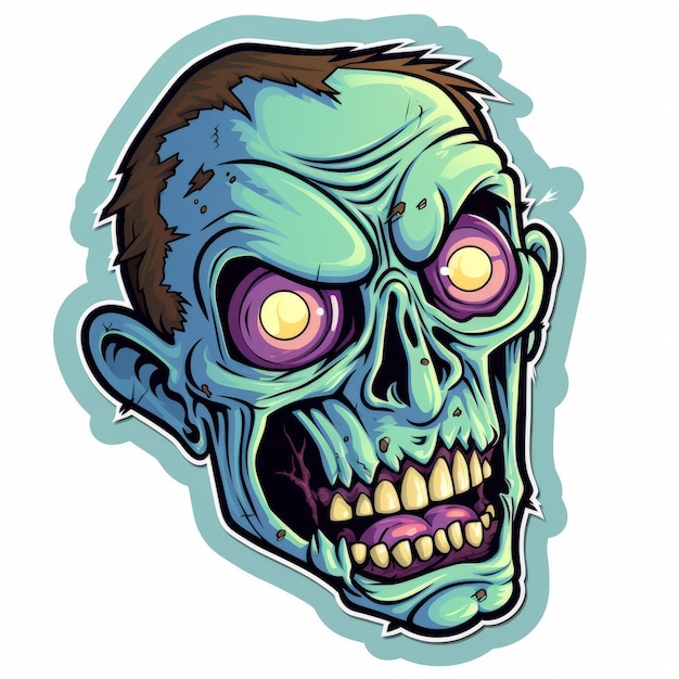 Colorful Moebius Style Zombie Head Sticker With Purple Eyes