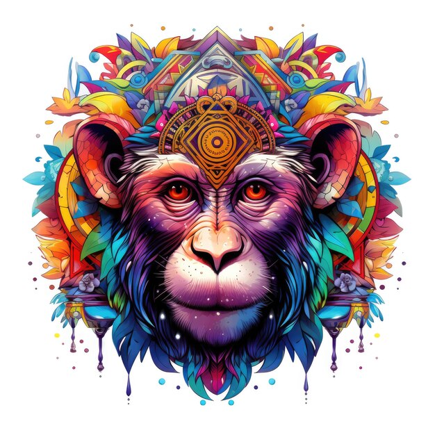 Colorful monkey mandala art on white background Design print for tshirt mug pillow sticker case emblem tattoo embroidery and puzzle