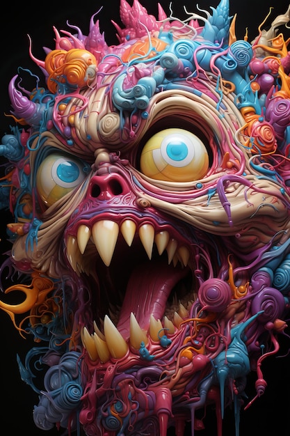 Foto un mostro colorato con una bocca e degli occhi.