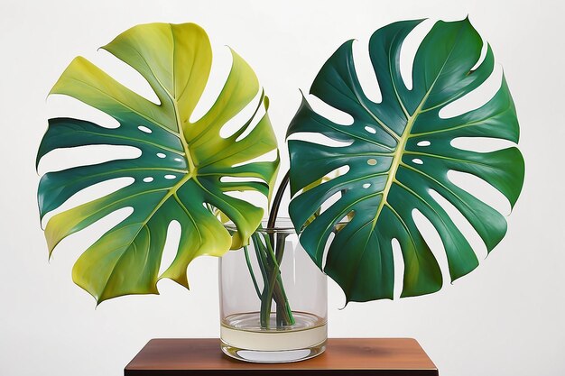 Colorful monstera leaf in vase