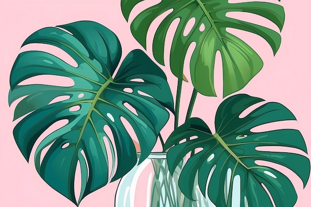 Colorful monstera leaf in vase