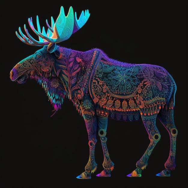 Photo a colorful moose with a black background.