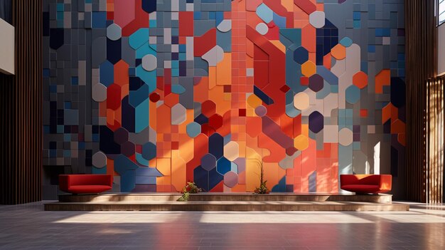 colorful mosaic backdrop with geometric shaped tiles