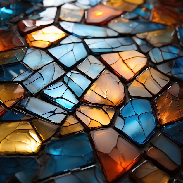 Colorful mosaic of broken glass pieces