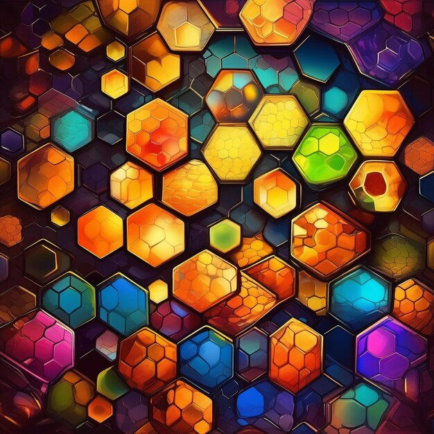 A colorful mosaic of a hexagonal colored cubes