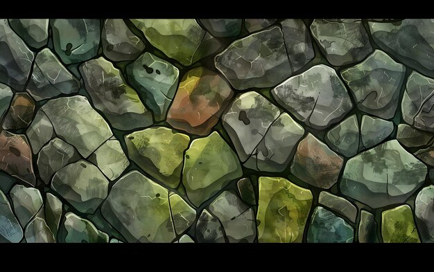 Photo a colorful mosaic of rocks and stones with a green and yellow background