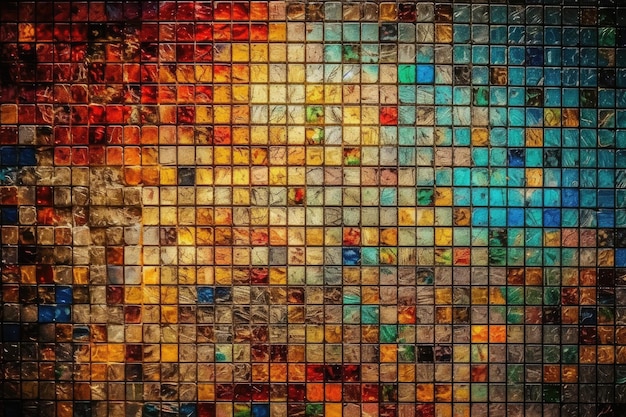 Colorful mosaic tile wall on a dark background Generative AI