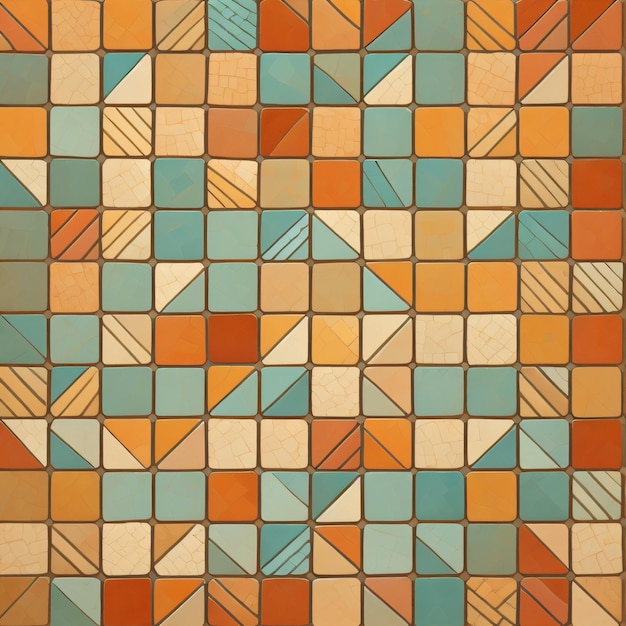 A colorful mosaic tile with a pattern of squares and a square