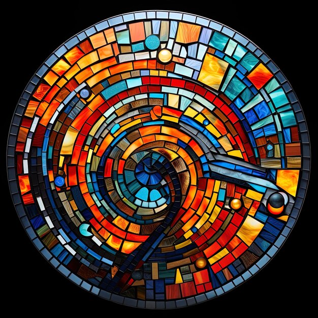 Photo a colorful mosaic with a bird and a circle on it