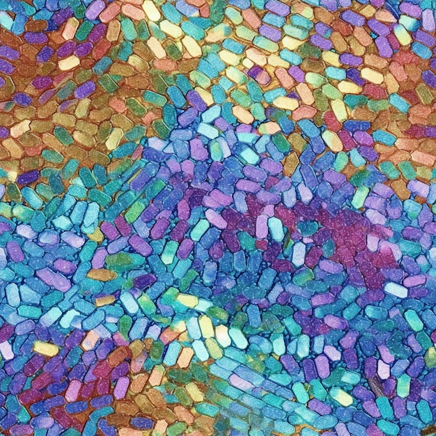 A colorful mosaic with a colorful pattern of the word glass.