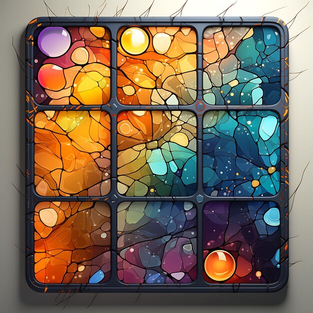 Colorful mosaics pop up ui artistic masterpieces themed puzz design art graphic frame card decor