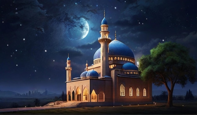 Colorful mosque in night