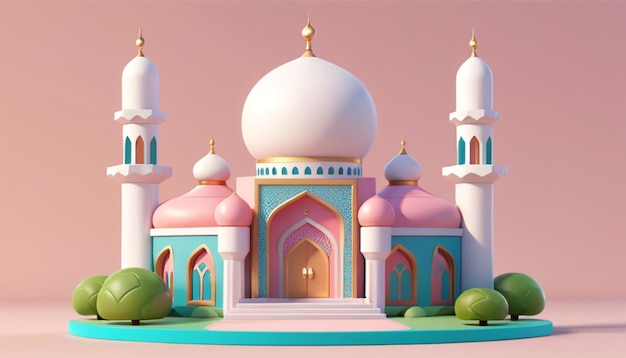 Фото Красочная мечеть с двумя минаретами и большим куполом мечеть имеет белый купол с золотым финилом