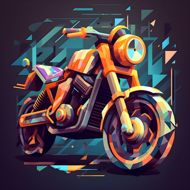 A colorful motorcycle is shown in a colorful illustration.