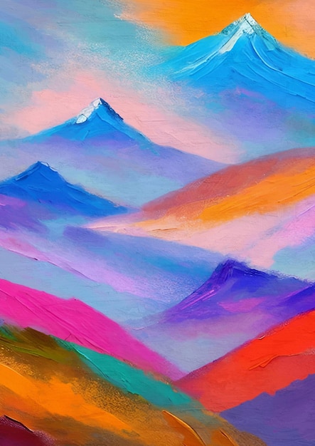 Colorful Mounains Painting Impressionism Art