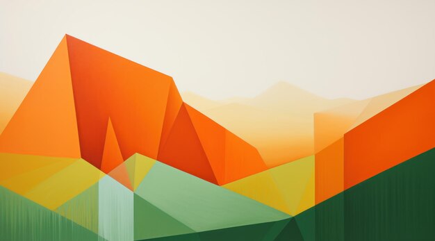 A colorful mountain landscape with orange and green triangles