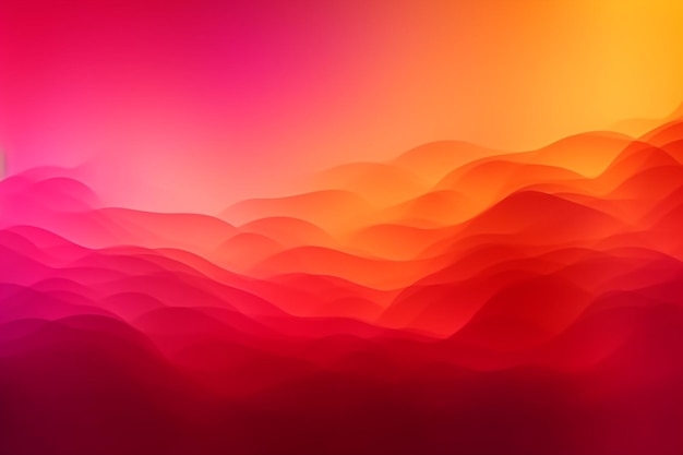 A colorful mountain landscape with a pink and orange background.