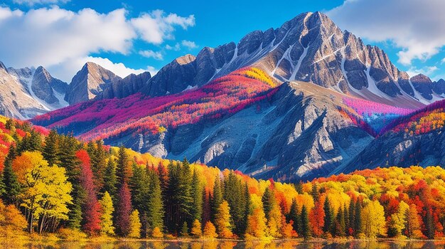 Colorful Mountain Peaks in all their colorful tree Nature Landscape Background