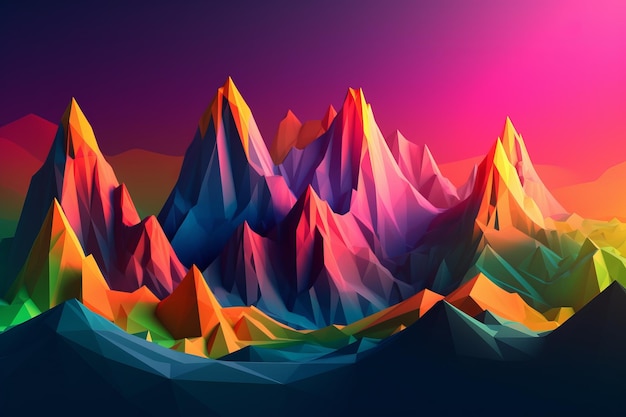 A colorful mountain range with a purple background.