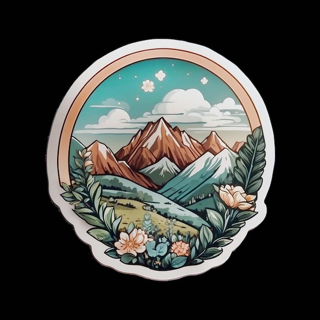 Colorful mountain sticker illustration