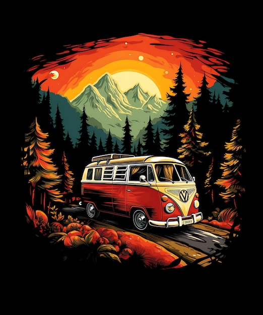 사진 다채로운 산 여름 캠핑 티셔츠 디자인 배경 generative by ai