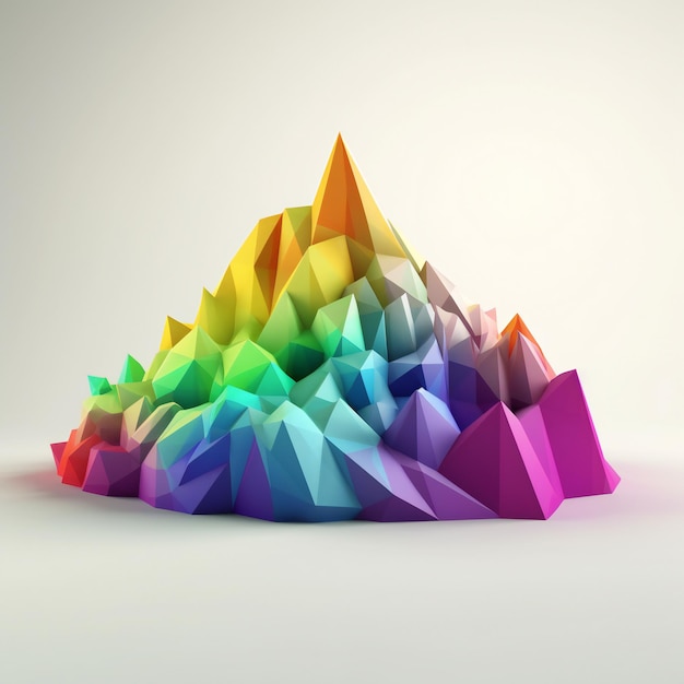 A colorful mountain with many triangles on it