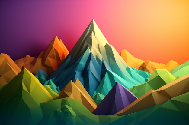 A colorful mountain with a rainbow on it.